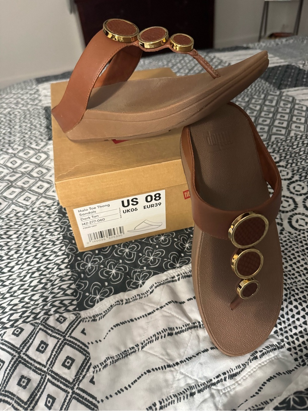 FitFlop Women's Brown Toe-Thong Sandals with Gold Accents